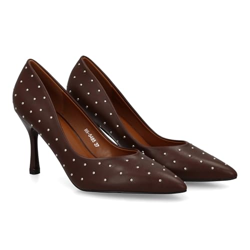 shoes&blues.es Damen-Salonschuh mit feinem und hohem Absatz. Glatter Druck ohne Verschluss. Mit kleinen Metallnieten, ideal für den Winter., braun, 38 EU von shoes&blues.es