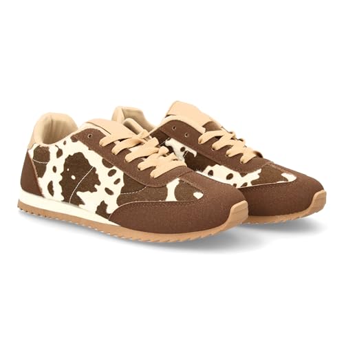 shoes&blues.es Damen-Sneaker, klassisches Design, flache Sohle, gezahnt, bequem, Schnürverschluss, einfarbig, ideal für den Winter., Leder, 38 EU von shoes&blues.es