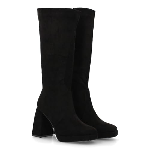 shoes&blues.es Damen-Stiefel mit Plattform und breitem Absatz, Reißverschluss, einfarbig, ideal für den Winter., Schwarz , 39 EU von shoes&blues.es