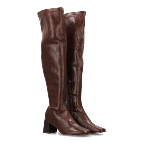 shoes&blues.es Damen-Stiefel mit elegantem Design, breiter Absatz und Reißverschluss, ideal für den Winter., braun, 40 EU von shoes&blues.es