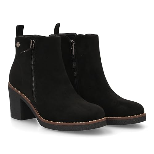 shoes&blues.es Damen-Stiefel mit glattem und elegantem Design, Reißverschluss und breiter Absatz. Samt-Finish und Kontrastnähte, ideal für Damen, Herbst- und Winterzeit., Schwarz , 41 EU von shoes&blues.es