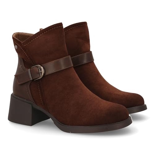 shoes&blues.es Damen-Stiefel mit modernem Design und seitlicher Schnalle, breiter Absatz, ideal für den Winter., braun, 39 EU von shoes&blues.es