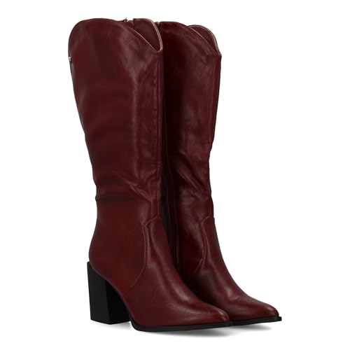 shoes&blues.es Damenstiefel mit Absatz und einfachem Druck, modernes Design mit feiner Spitze, Reißverschluss, ideal für den Winter., burgunderrot, 40 EU von shoes&blues.es