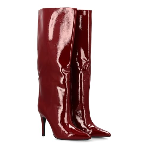 shoes&blues.es Damenstiefel mit Lackleder-Effekt, glänzend, mit Reißverschluss und Absatz und feiner Spitze. Glatter Druck, ideal für den Winter., burgunderrot, 38 EU von shoes&blues.es