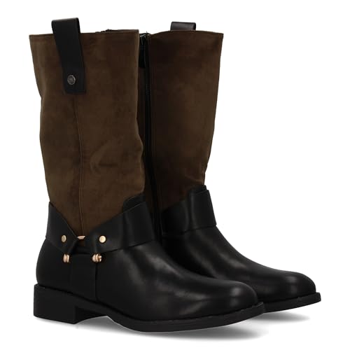 shoes&blues.es Damenstiefel mit doppelter Textur, Reißverschluss, mit Metalldetails, niedriger Absatz, ideal für den Winter., grün, 40 EU von shoes&blues.es