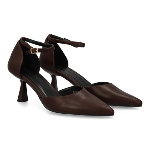shoes&blues.es Damenstiletto mit feinem Absatz, Schnallenverschluss, feine Spitze, ideal für den Winter., braun, 36 EU von shoes&blues.es