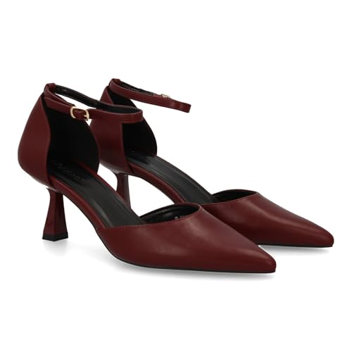 shoes&blues.es Damenstiletto mit feinem Absatz, Schnallenverschluss, feine Spitze, ideal für den Winter., burgunderrot, 37 EU von shoes&blues.es