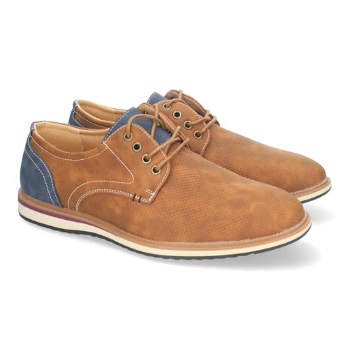 shoes&blues.es Elegante Herrenschuhe mit kontrastierenden Details, rutschfester Sohle, abgerundeter Zehenkappe und Schnürverschluss, ideal für Veranstaltungen., Camel, 45 EU von shoes&blues.es