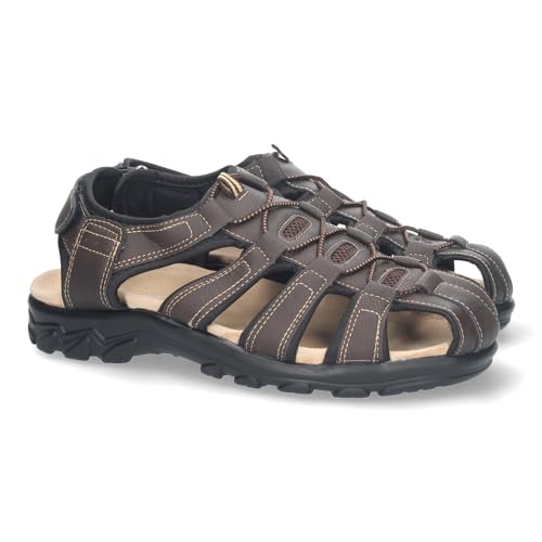 shoes&blues.es Flache Herren-Sandalen, bequem, mit Ledersohle und selbsthaftenden Verschlüssen., braun, 44 EU von shoes&blues.es