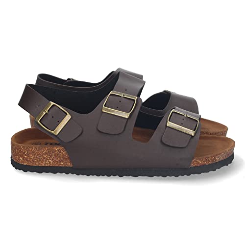 shoes&blues.es Flache Herren-Sandalen, bequem, offene Ferse, Bio-Sohle und Schnallenverschluss, Frühling Sommer 2023, braun, 42 EU von shoes&blues.es