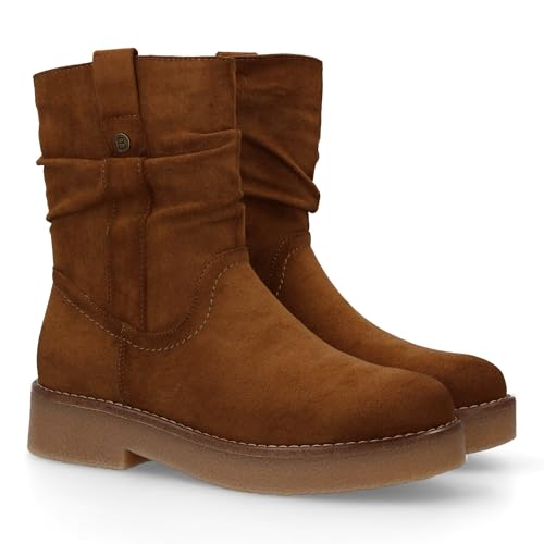 shoes&blues.es Flache Stiefeletten für Damen, bequem und elegant, modernes Design mit geripptem Rand, Nähdetails, rutschfeste Sohle, ideal für den Winter., Camel, 37 EU von shoes&blues.es
