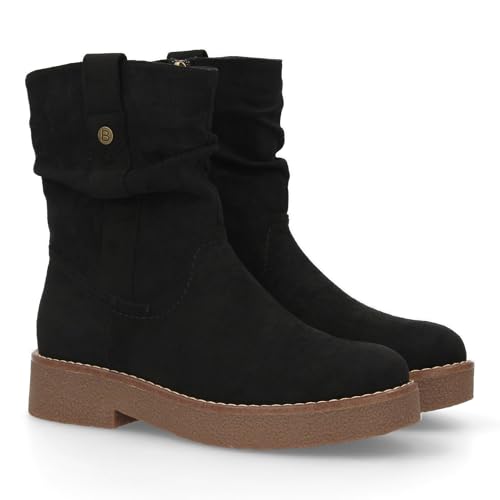 shoes&blues.es Flache Stiefeletten für Damen, bequem und elegant, modernes Design mit geripptem Rand, Nähdetails, rutschfeste Sohle, ideal für den Winter., Schwarz , 36 EU von shoes&blues.es