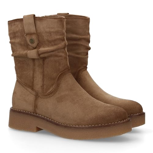 shoes&blues.es Flache Stiefeletten für Damen, bequem und elegant, modernes Design mit geripptem Rand, Nähdetails, rutschfeste Sohle, ideal für den Winter., kaki, 39 EU von shoes&blues.es