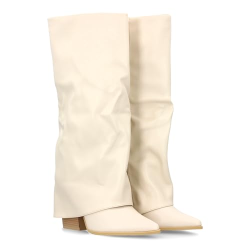 shoes&blues.es Hoher Absatz für Damen mit modernem Design mit Noppeneffekt, elegant mit feiner Spitze und niedrigem Absatz. Ideal für den Winter., beige, 41 EU von shoes&blues.es