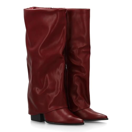 shoes&blues.es Hoher Absatz für Damen mit modernem Design mit Noppeneffekt, elegant mit feiner Spitze und niedrigem Absatz. Ideal für den Winter., burgunderrot, 38 EU von shoes&blues.es