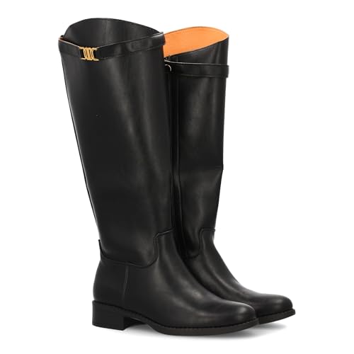 shoes&blues.es Hoher Stiefel in elegantem Design mit dekorativer Metallschnalle, stilisierter Rand und bequeme Sohle, ideal für den Winter., Schwarz , 41 EU von shoes&blues.es