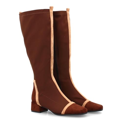 shoes&blues.es Hoher Stiefel mit Reißverschluss. Bequemer quadratischer Absatz. Zweifarbiger Druck. Ideal für den Winter., Kaffeebraun, 39 EU von shoes&blues.es