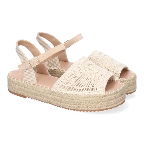shoes&blues.es Plateau-Sandalen für Damen, bequem, mit Jute gefüttert, offener Spaten, offene Ferse und Schnallenverschluss, beige, 41 EU von shoes&blues.es