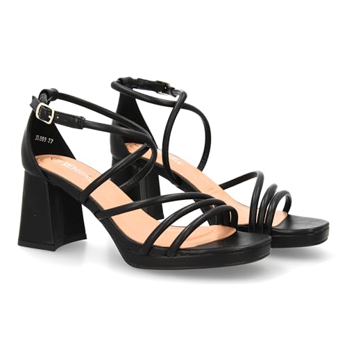 shoes&blues.es Sandale mit dünnen Riemen und geschlossener Ferse, bequem mit Plateau, ideal für besondere Anlässe., Schwarz , 36 EU von shoes&blues.es