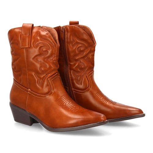 shoes&blues.es Stiefel im Cowboy-Stil mit Stickereien im Cana, breiter Absatz und feiner Spitze, modernes Design, ideal für den Winter., Camel, 40 EU von shoes&blues.es