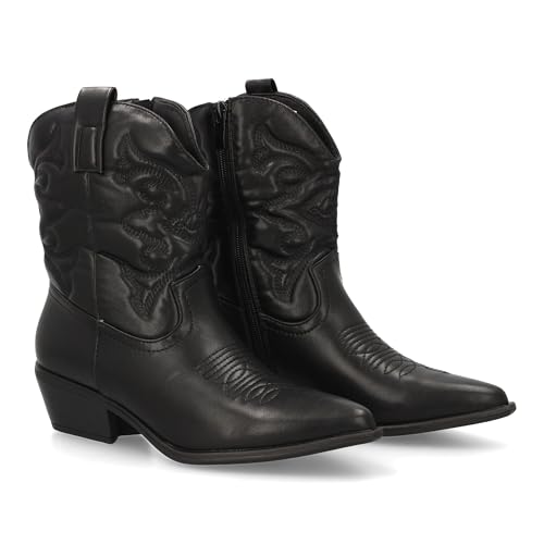 shoes&blues.es Stiefel im Cowboy-Stil mit Stickereien im Cana, breiter Absatz und feiner Spitze, modernes Design, ideal für den Winter., Schwarz , 40 EU von shoes&blues.es