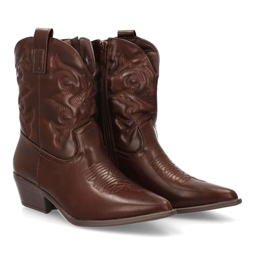 shoes&blues.es Stiefel im Cowboy-Stil mit Stickereien im Cana, breiter Absatz und feiner Spitze, modernes Design, ideal für den Winter., braun, 36 EU von shoes&blues.es