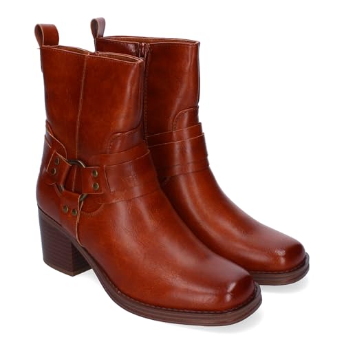 shoes&blues.es Stiefeletten für Damen, elegante Schnalle, runde Zehenkappe und seitlicher Reißverschluss, bequem und vielseitig., Camel, 40 EU von shoes&blues.es