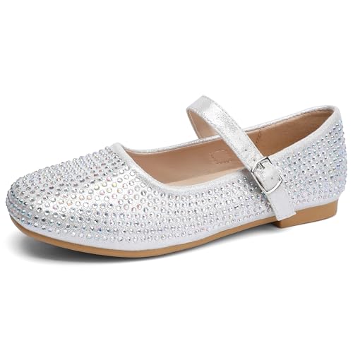 shoeslocker Mary Jane Mädchenschuhe, für kleine Mädchen, Hochzeit, Party, lässig, weiches Gehen, silber, 1 Big Kid von shoeslocker