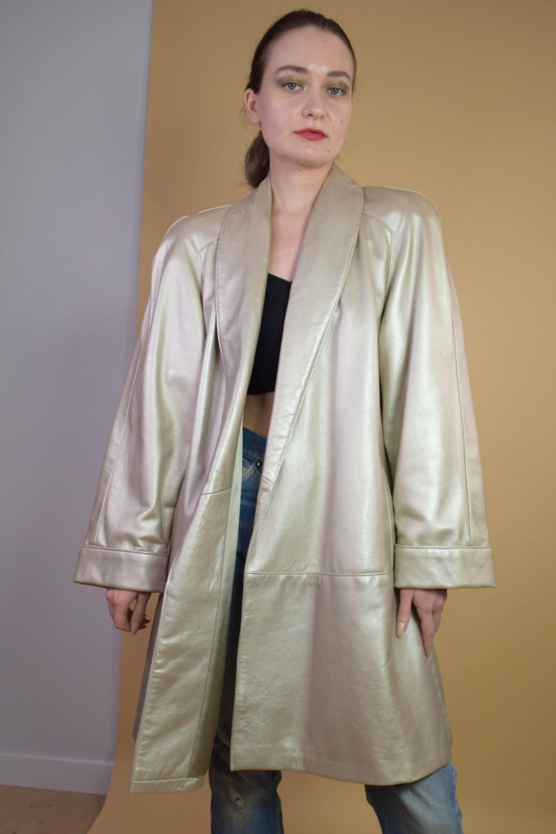 Leder Swing Mantel Vintage 80Er Jahre Gold Metallic Sz Med Large Leder Swing Mantel Vintage 80Er Jahre Gold Metallic Sz Med Large von shopCOVETEDGE