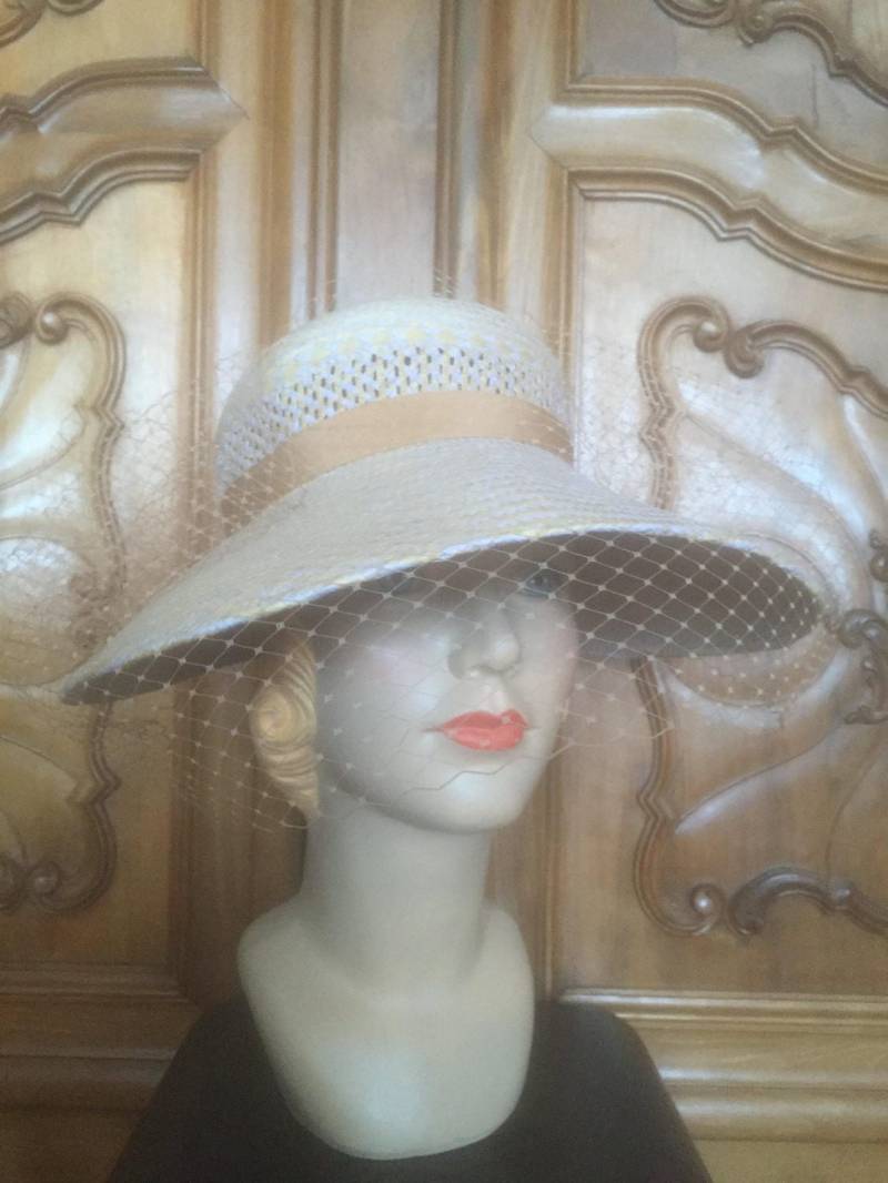 Vintage Strohhut Mit Netzgewebe in Einem Schönen Zustand Wie Neue High-End Hutmacher Ascot Rennen Kentucky Derby Polo Hut von shopDECADENCEvintage