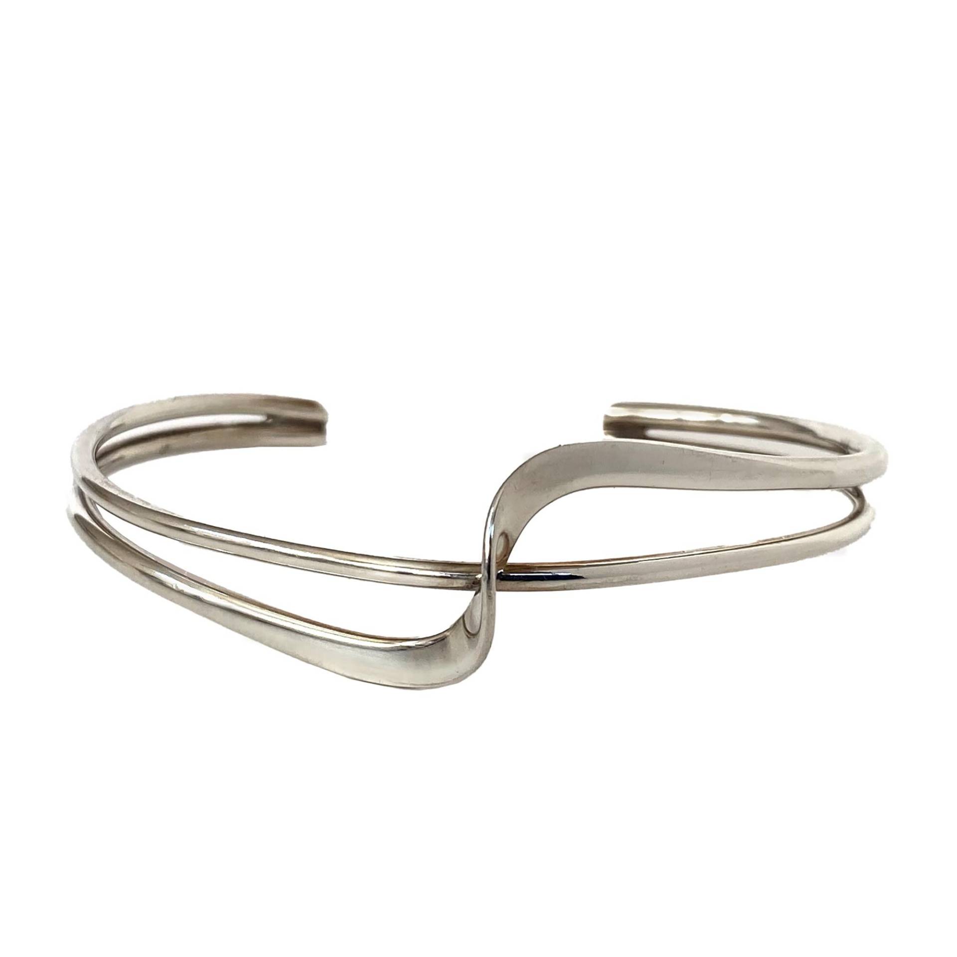 Vintage Sterling Silber Abstrakt Wire Cuff Gewellt Doppel Draht Armband Minimalist Dünne Armreif Wellen-Armband von shopLUCA