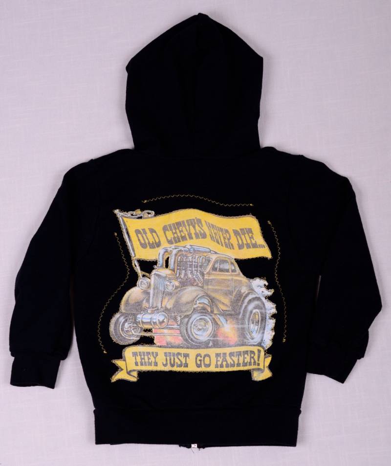 Eine Shopnov Interpretation Erstellt Mit Vintage Materialien Kleinkind Jungen Ooak Chevy Bild Auf Schwarzem Kapuzenpullover von shopNOV