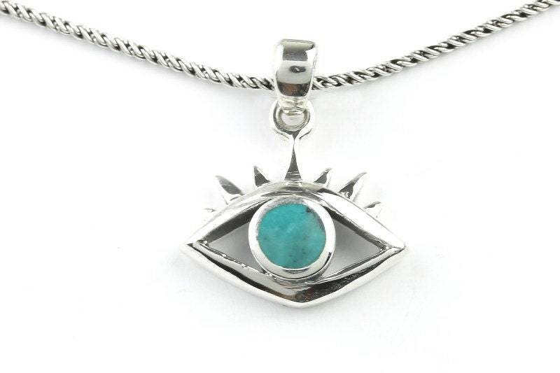 Evil Eye Halskette, Sterling Silber Türkis Meditation, Spirituelle, Festival, Hippie, Boho, Edelstein von shopWEARRAW