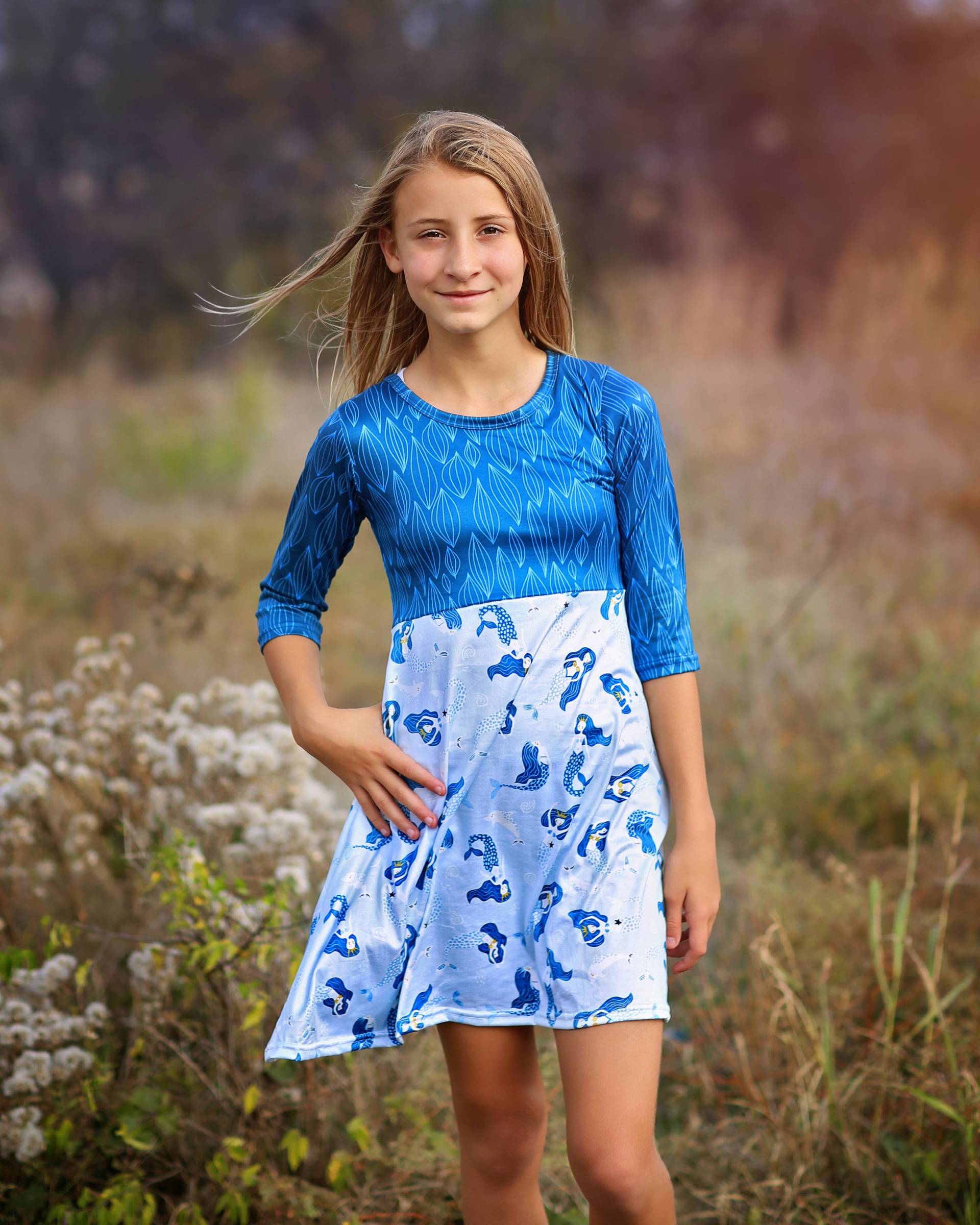 Blaues Meerjungfrau-A-Linie-Skaterkleid Für Mädchen - Mädchenkleid Twirly-Kleid Geburtstagskleid Partykleid Meerjungfrau-Kleid, Geburtstagsgeschenk von shopWhitneyElizabeth