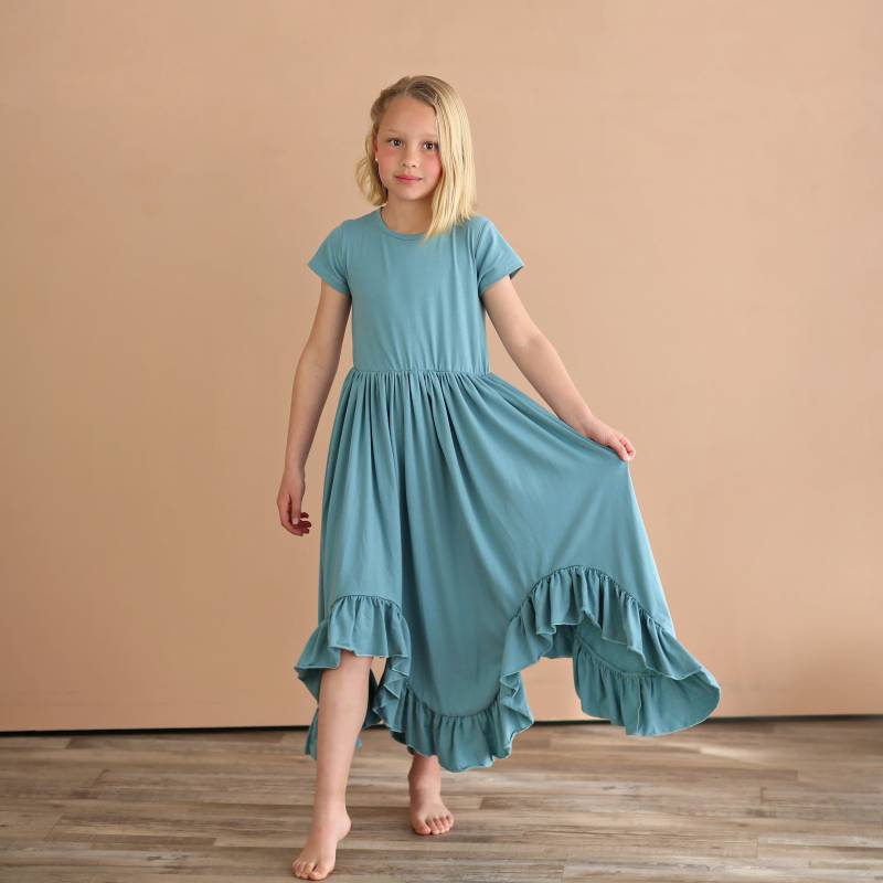 Blaugrünes Boho-Kleid - Langes Rüschenkleid Mit Hohem Saum Rotes Kleid Weitem Rock Türkisfarbenes Twirly-Kleid von shopWhitneyElizabeth
