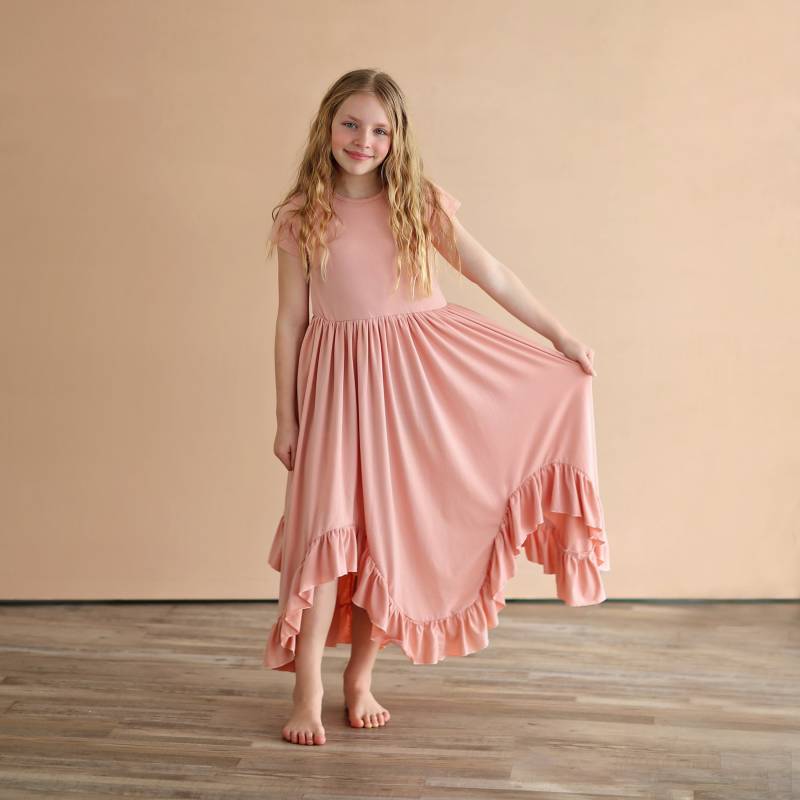 Blush Boho Kleid - Langes Rüschenkleid High-Low-Saum Voller Rock Rotes Rosa Twirly von shopWhitneyElizabeth