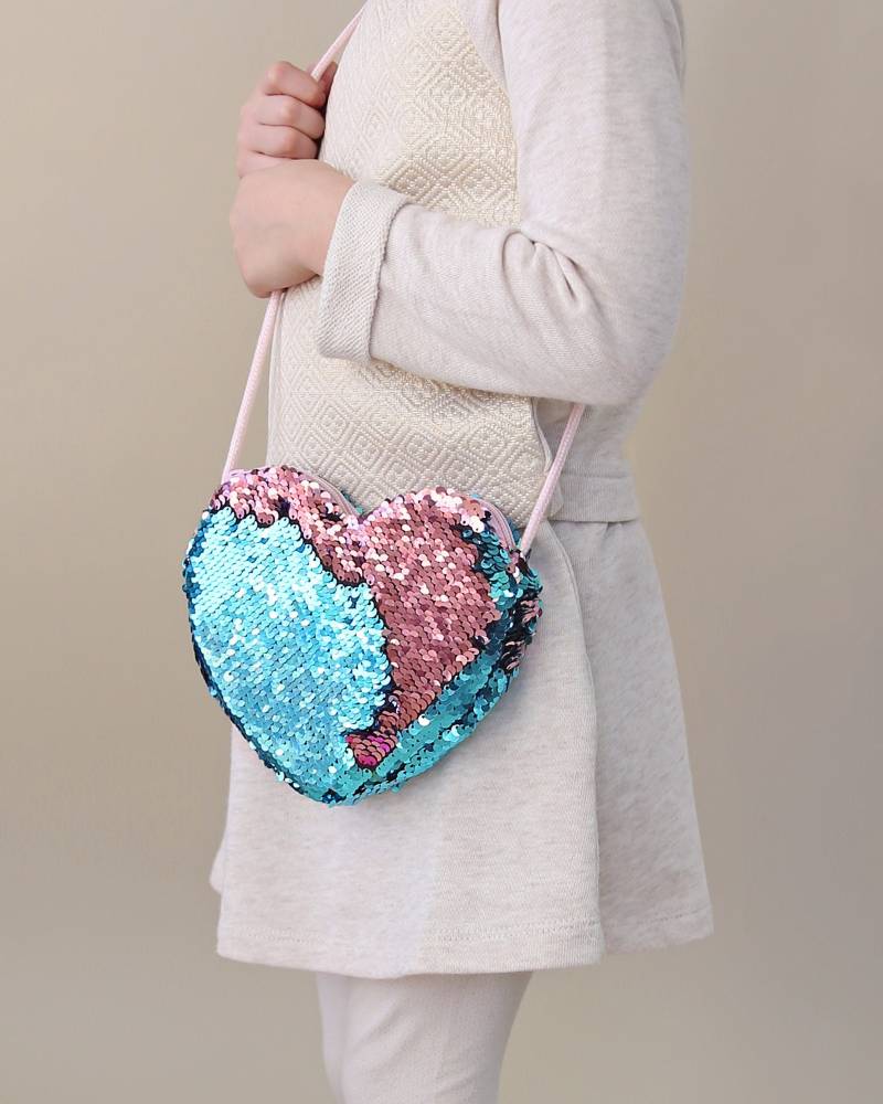 Herz-Pailletten-Geldbörse - Flip-Pailletten-Herztasche Mädchen-Herz-Geldbörse Aqua- Und Rosa-Herztasche von shopWhitneyElizabeth