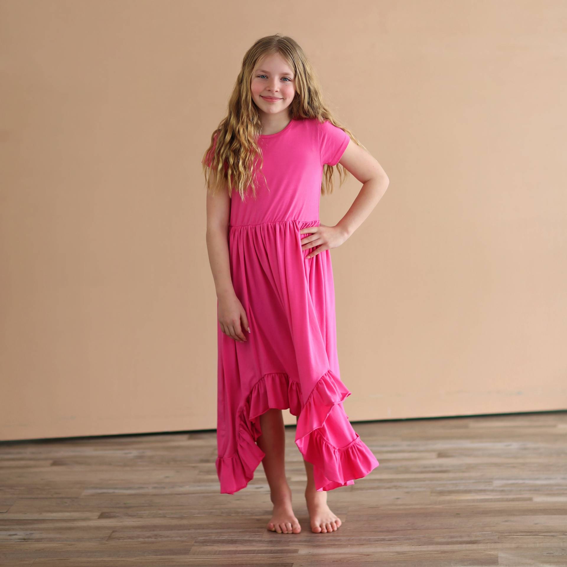 Hot Pink Boho Kleid - Langes Rüschenkleid High-Low-Saum Voller Rock Rotes Twirly von shopWhitneyElizabeth