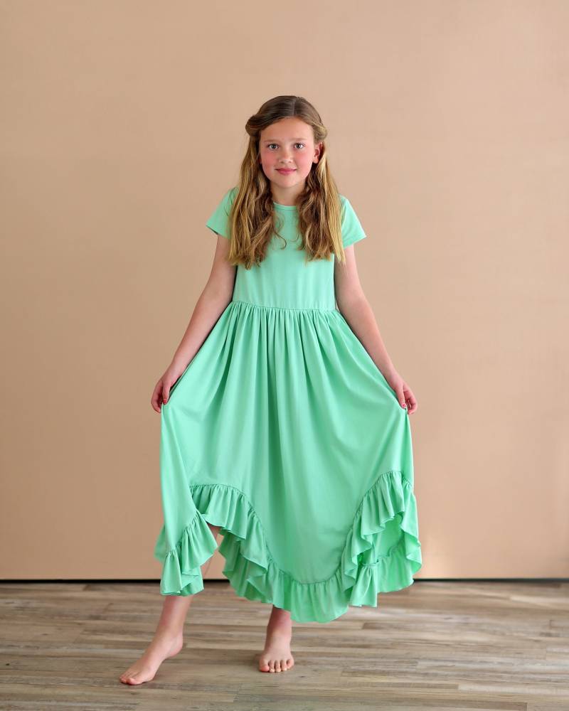 Mint Boho Kleid - Langes Rüschenkleid High-Low-Saum Voller Rock Rotes Grünes Twirly von shopWhitneyElizabeth