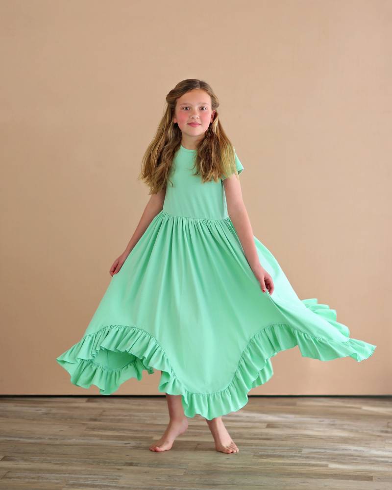 Mint Boho Kleid - Langes Rüschenkleid High-Low-Saum Voller Rock Rotes Grünes Twirly von shopWhitneyElizabeth