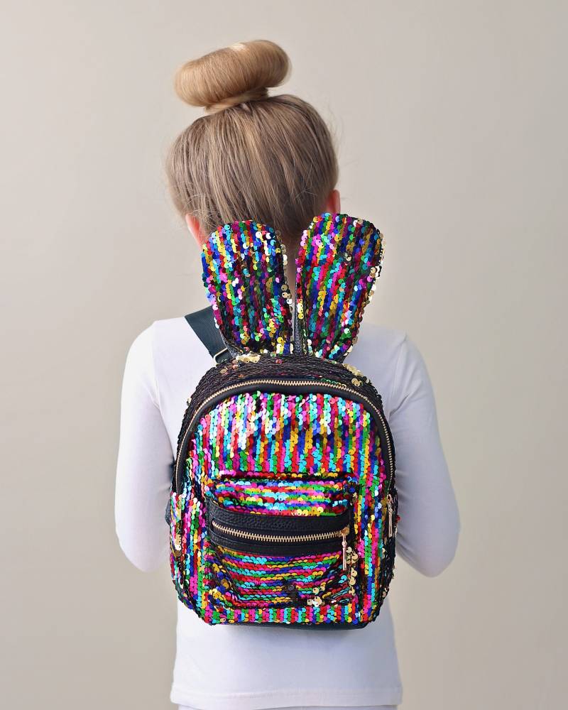 Regenbogen-Hasen-Rucksack - Hasen-Rucksack Hasen-Tasche Wende-Pailletten-Rucksack Pailletten-Rucksack Pailletten-Tasche von shopWhitneyElizabeth