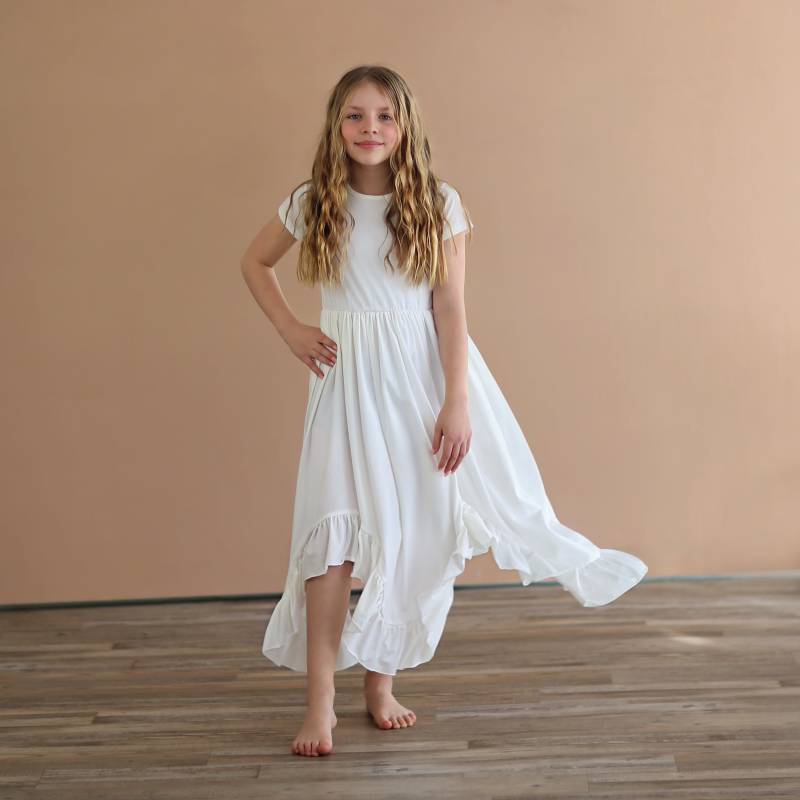 Weißes Boho-Rüschen-Maxikleid - Langes Rüschenkleid, Rüschenkleid Mit Hohem Saum, Weites Rockkleid, Weißes Kleid, Maxikleid, Kleid von shopWhitneyElizabeth