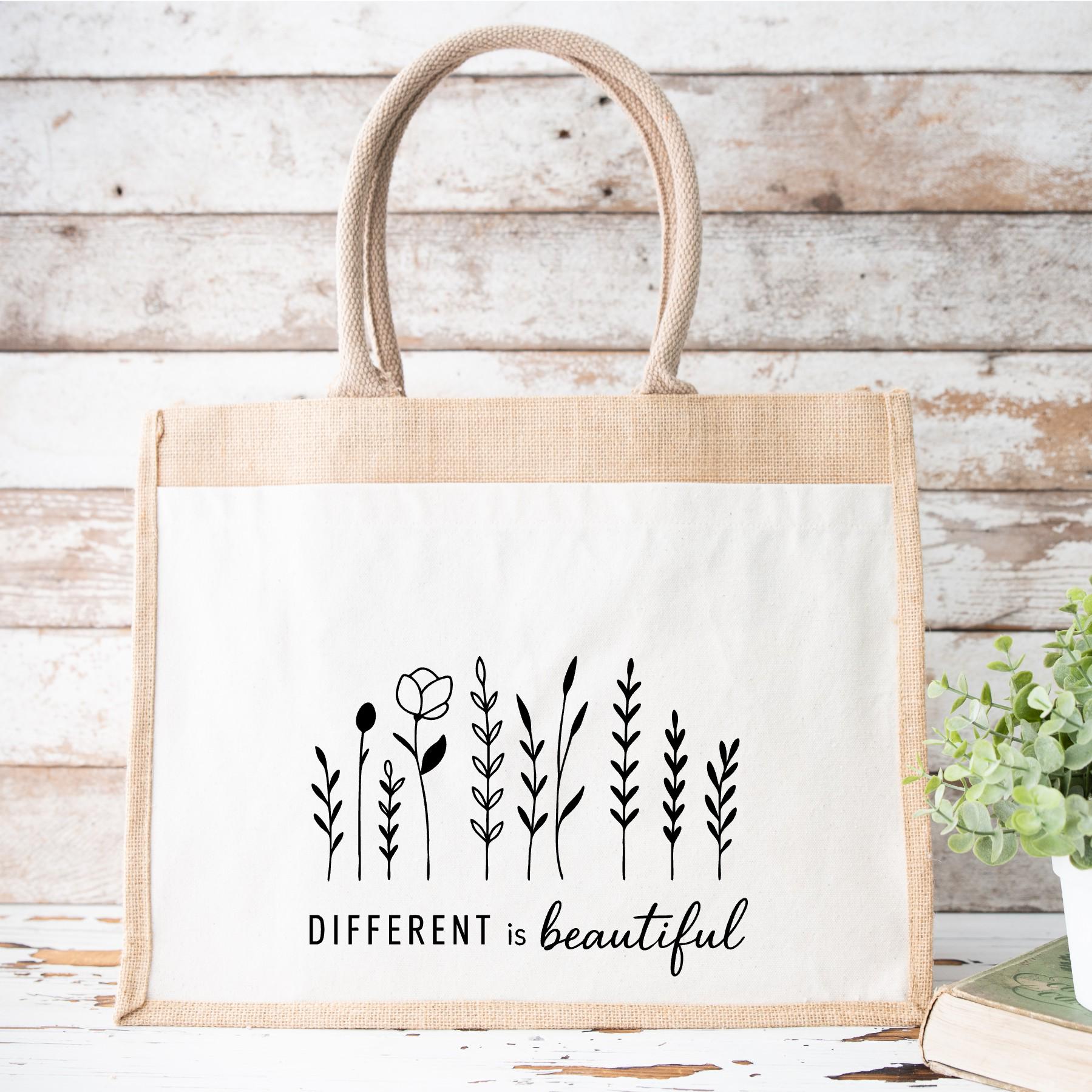 Different Is Beautiful Jutetasche, Perfekte Geschenkidee in Tollen Motivfarben, Blumentasche Als Shopper Aus Jute Different Is Beautiful Jutetasche, Perfekte Geschenkidee in Tollen Motivfarben, Blumentasche Als Shopper Aus Jute von shopbyamibelle