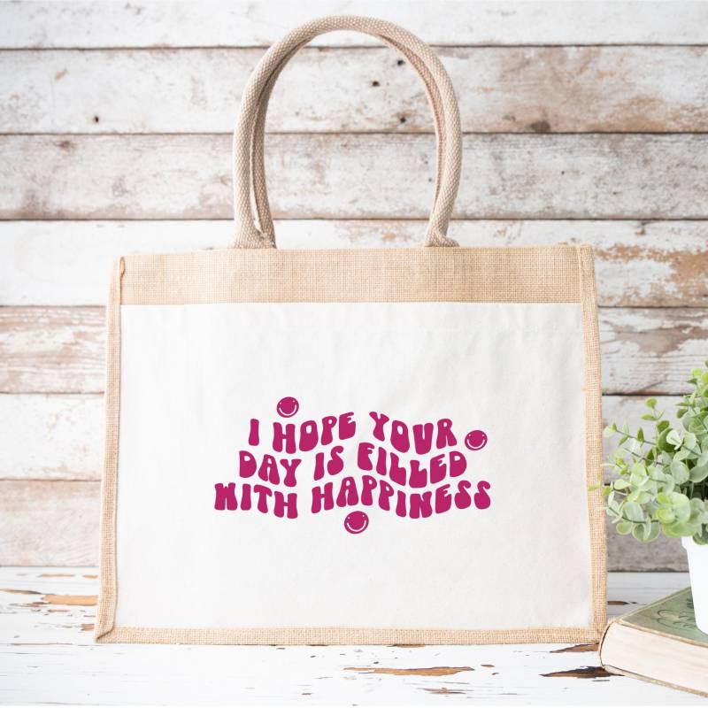 Jutetasche Mit Spruch „I Hope Your Day Is Filled With Happiness" | Shopper Stofftasche Baumwolleinsteckfach Vorne Nachhaltig Jutetasche Mit Spruch „I Hope Your Day Is Filled With Happiness" | Shopper Stofftasche Baumwolleinsteckfach Vorne Nachhaltig von shopbyamibelle