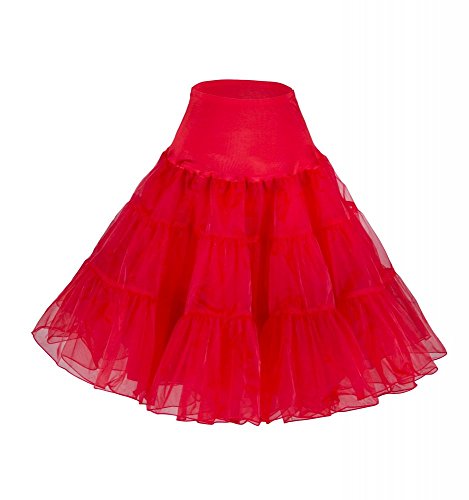 50er Jahre Petticoat Tüll-Rock 65 cm Unterrock Rockabilly Fifties 50's Karneval, Farbe/Größe:Rot - 4XL von shoperama