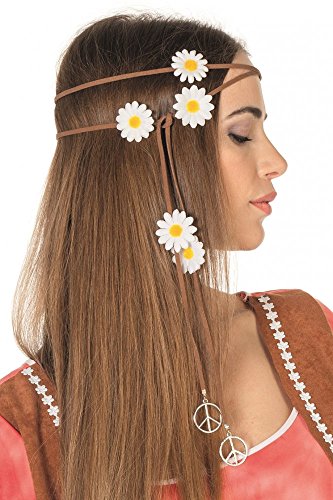 60er Jahre Flower Power Hippie Haarband mit Blumen und Peace-Zeichen von shoperama