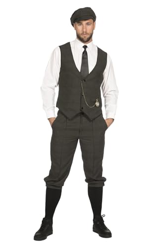20er Jahre Anzug Knickerbocker Herren-Kostüm Oliv-Schwarz Weste Schiebermütze The Roaring Twenties 20's, Größe:58 von shoperama