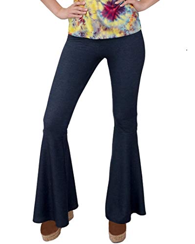 shoperama 60er 70er Hippie Retro Damen Schlaghose Denim Optik Jeans Bell-Bottom Leggings Festival Sixties Flower Power, Größe:34/36 von shoperama