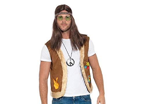 shoperama 60er 70er Jahre Hippie Weste mit Kunstfell Besatz Damen Herren Seventies Sixties Flower Power Festival, Größe:S/M von shoperama