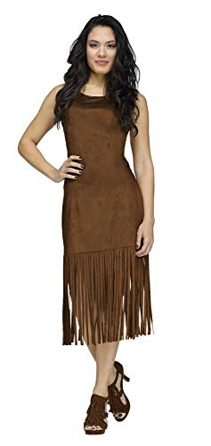 shoperama Damen Basic Fransen Kleid Braun Indianerin Cowgirl Hippie Western 60er 70er Jahre, Größe:S/M von shoperama